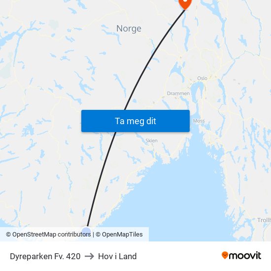 Dyreparken Fv. 420 to Hov i Land map