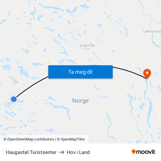 Haugastøl Turistsenter to Hov i Land map