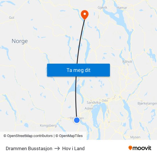 Drammen Busstasjon to Hov i Land map