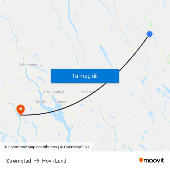 Strømstad to Hov i Land map