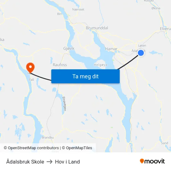 Ådalsbruk Skole to Hov i Land map
