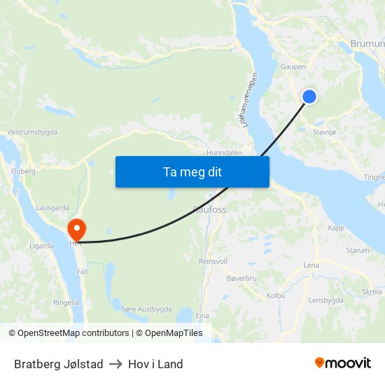 Bratberg Jølstad to Hov i Land map