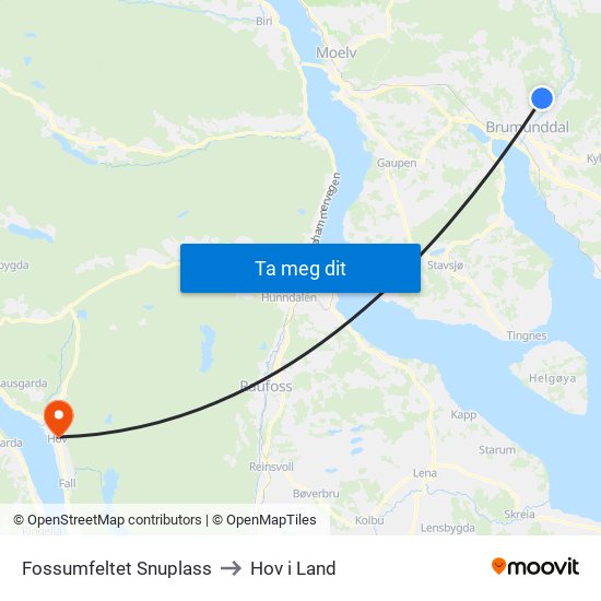 Fossumfeltet Snuplass to Hov i Land map