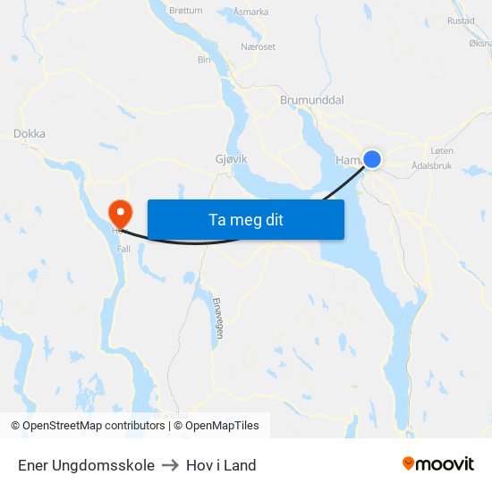 Ener Ungdomsskole to Hov i Land map