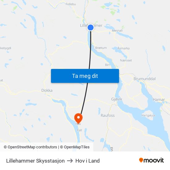 Lillehammer Skysstasjon to Hov i Land map
