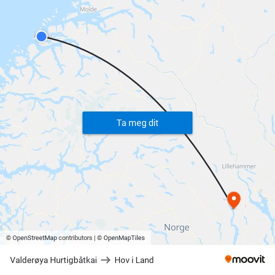 Valderøya Hurtigbåtkai to Hov i Land map