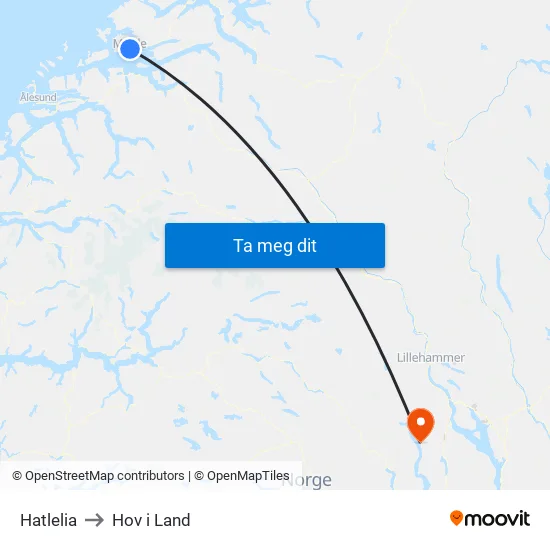 Hatlelia to Hov i Land map