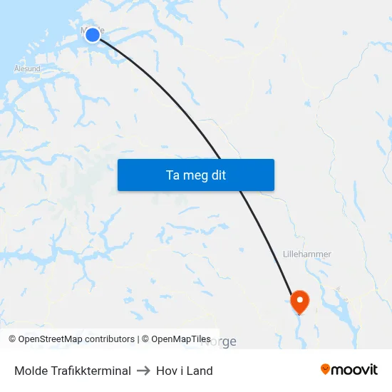 Molde Trafikkterminal to Hov i Land map