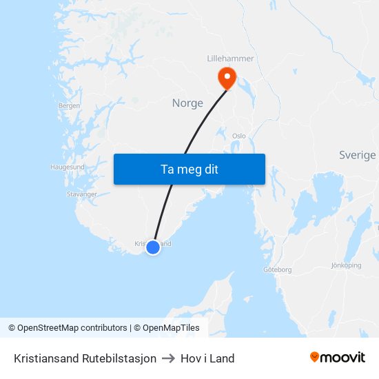 Kristiansand Rutebilstasjon to Hov i Land map