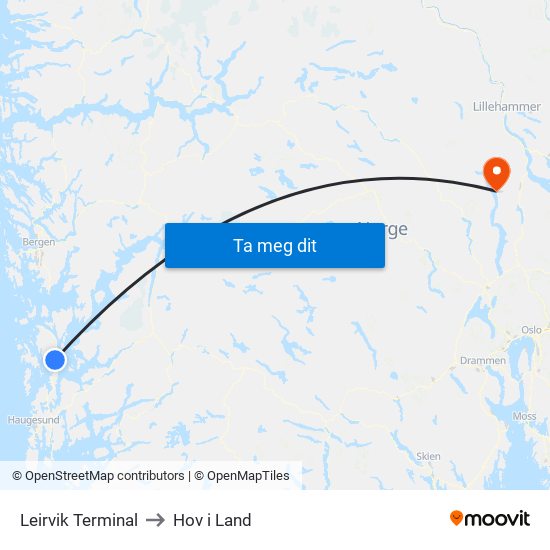 Leirvik Terminal to Hov i Land map