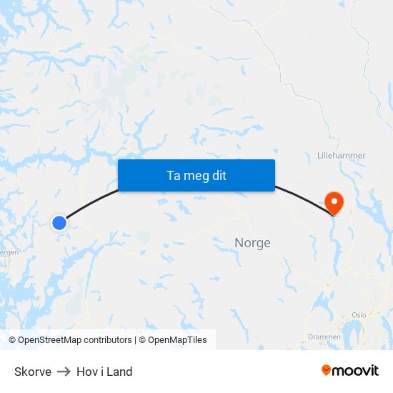 Skorve to Hov i Land map