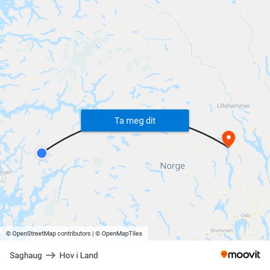 Saghaug to Hov i Land map