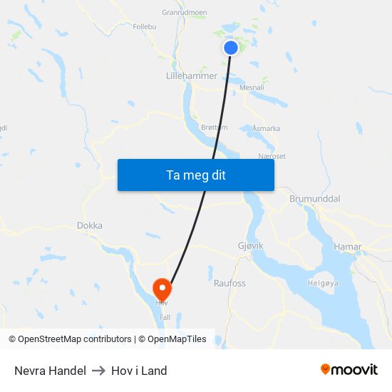 Nevra Handel to Hov i Land map