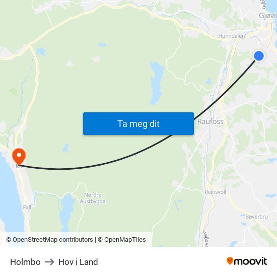 Holmbo to Hov i Land map