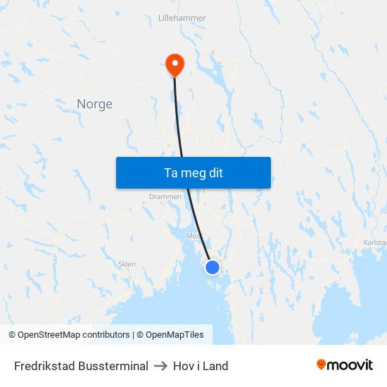 Fredrikstad Bussterminal to Hov i Land map