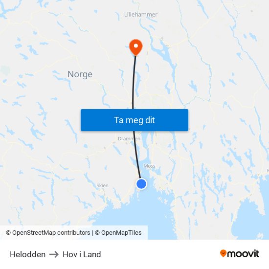 Helodden to Hov i Land map