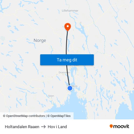 Holtandalen Raaen to Hov i Land map