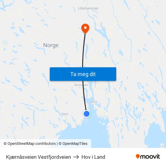 Kjærnåsveien Vestfjordveien to Hov i Land map