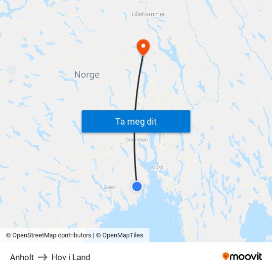 Anholt to Hov i Land map