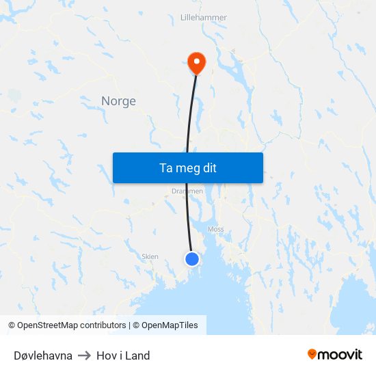 Døvlehavna to Hov i Land map