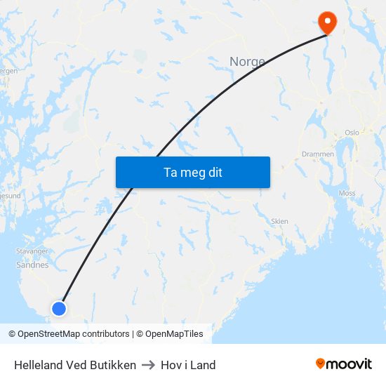 Helleland Ved Butikken to Hov i Land map