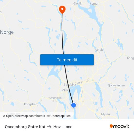 Oscarsborg Østre Kai to Hov i Land map