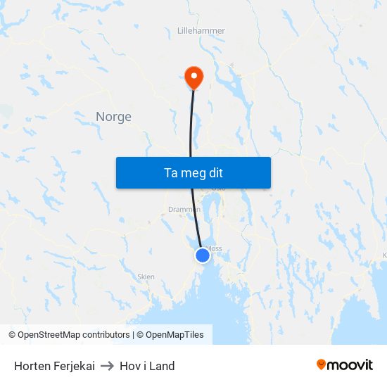 Horten Ferjekai to Hov i Land map