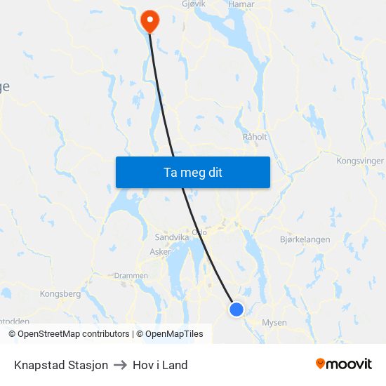 Knapstad Stasjon to Hov i Land map