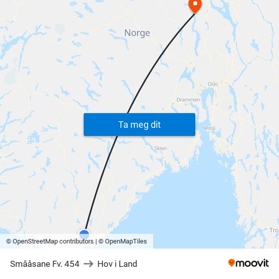 Smååsane Fv. 454 to Hov i Land map