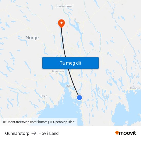 Gunnarstorp to Hov i Land map