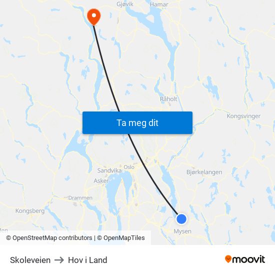 Skoleveien to Hov i Land map