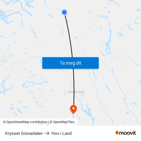 Krysset Gisnadalen to Hov i Land map