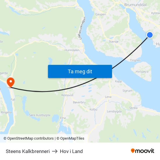 Steens Kalkbrenneri to Hov i Land map