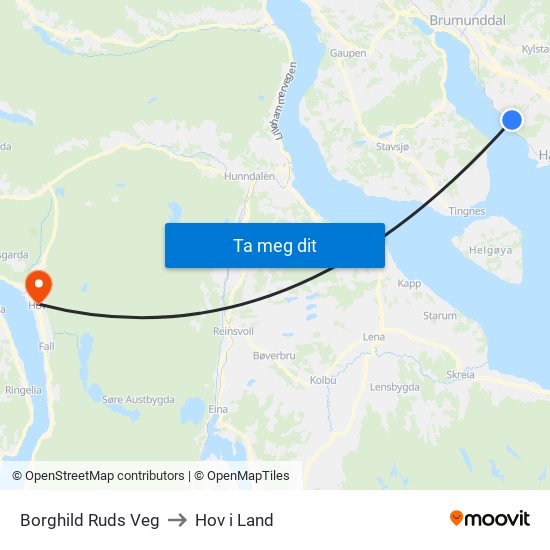 Borghild Ruds Veg to Hov i Land map