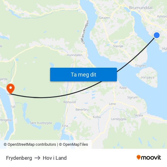 Frydenberg to Hov i Land map