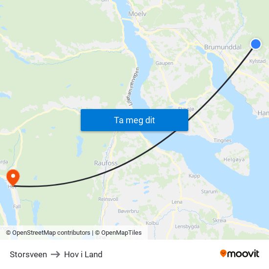 Storsveen to Hov i Land map