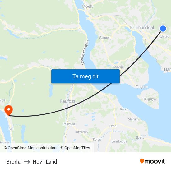 Brodal to Hov i Land map