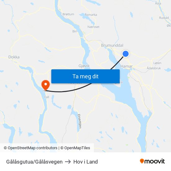 Gålåsgutua/Gålåsvegen to Hov i Land map