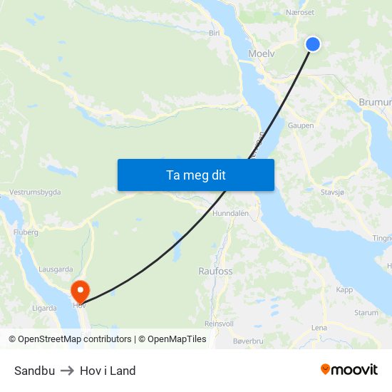 Sandbu to Hov i Land map