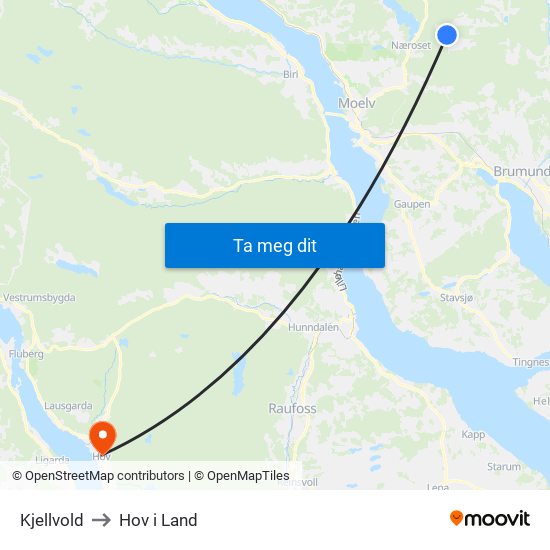 Kjellvold to Hov i Land map