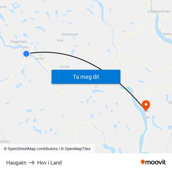 Haugatn to Hov i Land map