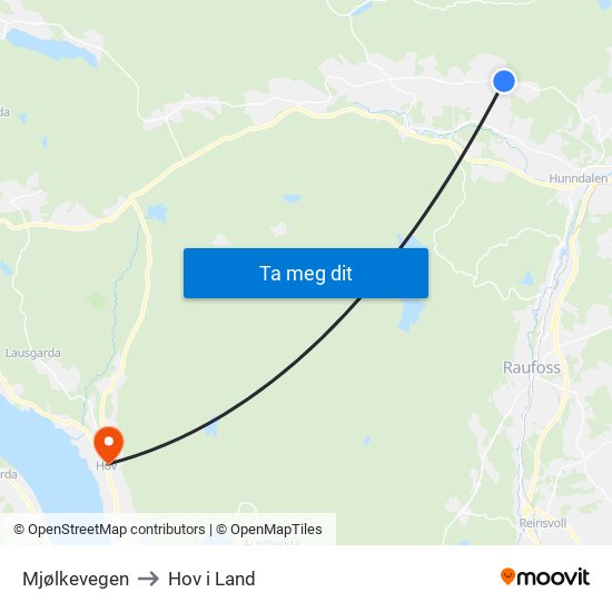 Mjølkevegen to Hov i Land map