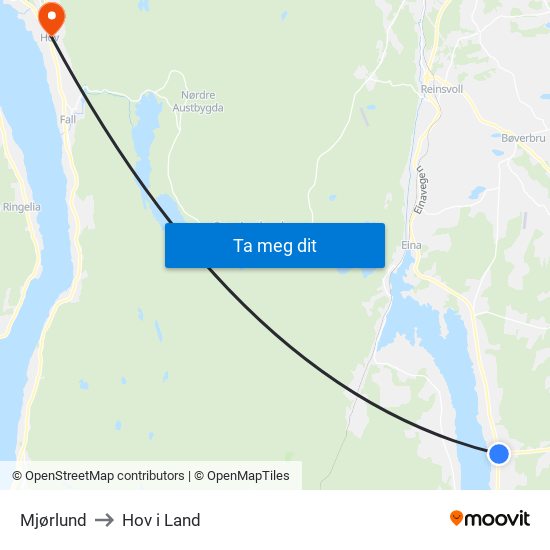 Mjørlund to Hov i Land map