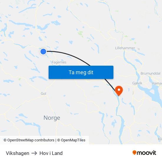 Vikshagen to Hov i Land map