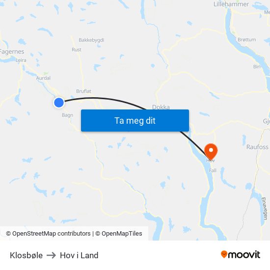 Klosbøle to Hov i Land map