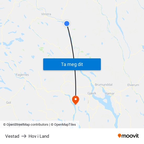 Vestad to Hov i Land map