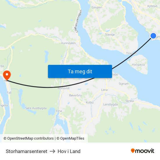 Storhamarsenteret to Hov i Land map