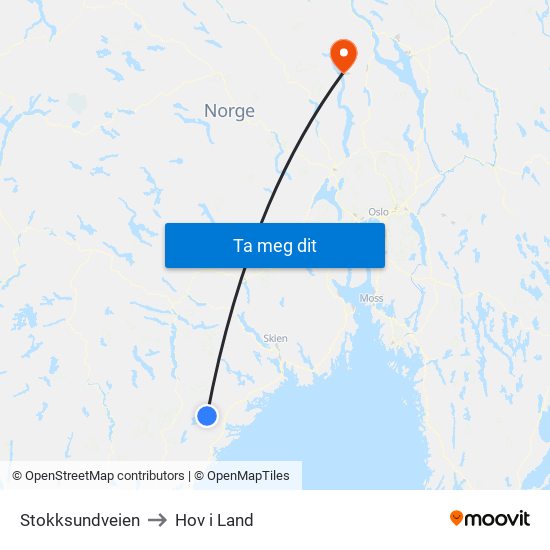 Stokksundveien to Hov i Land map