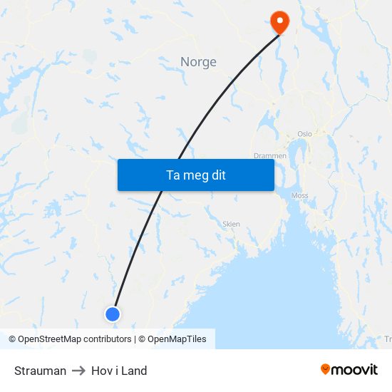 Strauman to Hov i Land map