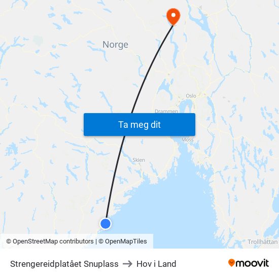 Strengereidplatået Snuplass to Hov i Land map